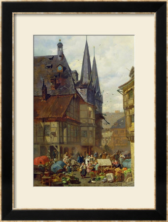The Marketplace In Wernigerode, 1861 by Charles Hoguet Pricing Limited Edition Print image
