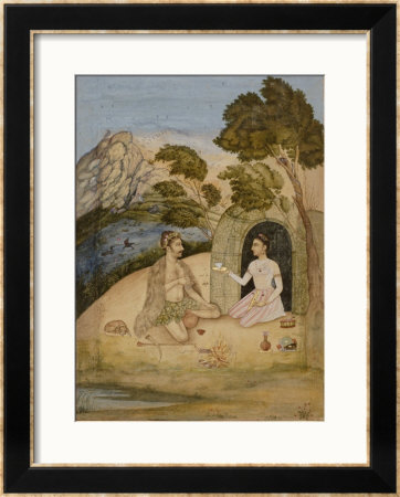 A Lady Entertaining A Bhil, 1650-1700 by Ali Quli Jubadar Pricing Limited Edition Print image