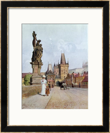 Statue Of St. Lutgardis On The Charles Bridge, Prague, Illustration From Stara Praha , Circa 1900 by Vaclav Jansa Pricing Limited Edition Print image