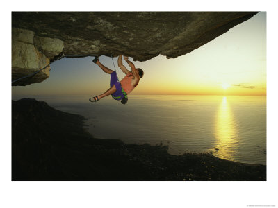 A Climber Scales A Big Roof On South Africas Table Mountain by Bill Hatcher Pricing Limited Edition Print image