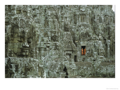 Buddhist Monks In A Doorway Of The Ruins Of The Bayon At Angkor by W. E. Garrett Pricing Limited Edition Print image