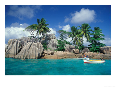 Boat Approaching St. Pierre Islet, Seychelles by Nik Wheeler Pricing Limited Edition Print image