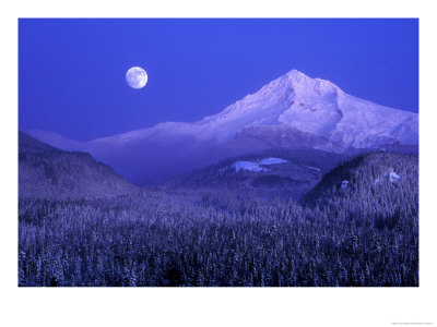 Moonrise Over Mt. Hood, Oregon, Usa by Janis Miglavs Pricing Limited Edition Print image