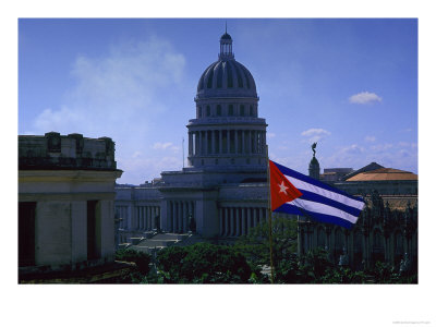 Flag And Capitol Building, Havana, Cuba by Tim Lynch Pricing Limited Edition Print image