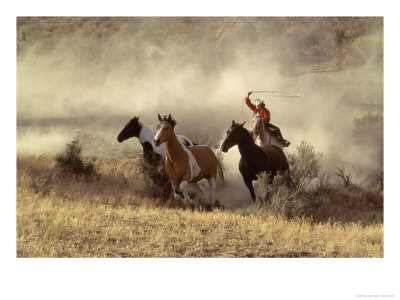 Rancher Herding Horses by Bob Trehearne Pricing Limited Edition Print image