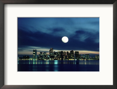 Boston Skyline Reflecting In Harbor With Full Moon by Allen Russell Pricing Limited Edition Print image