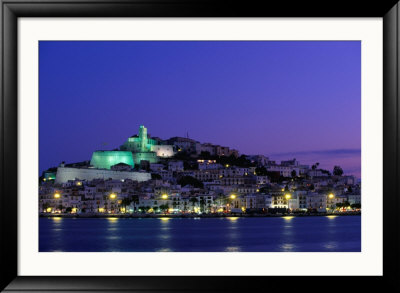 Night View Across Harbour Of Elvissa And Old Walled Town Of D'alt Vila, Ibiza, Spain by Bill Wassman Pricing Limited Edition Print image