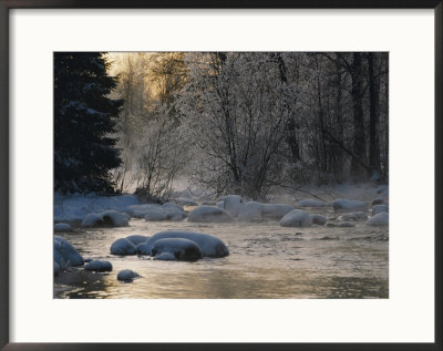 Beautiful View Of A Stream Finding Its Way Through Snowy Trees And Rocks In The Taiga by Mattias Klum Pricing Limited Edition Print image