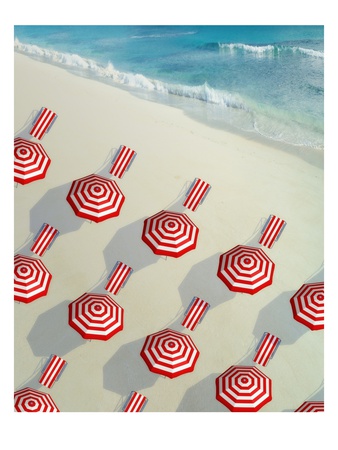 Deckchairs And Sunshades In A Raw At Beach by Matthias Kulka Pricing Limited Edition Print image