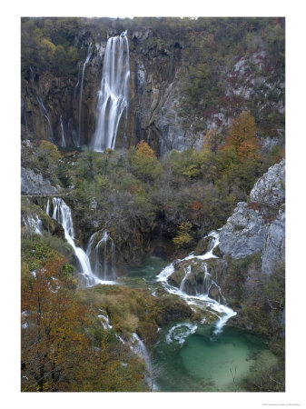 Plitvice National Park, Series Of Lakes In Valley, Cascades Over One Of The Dams by Bob Gibbons Pricing Limited Edition Print image