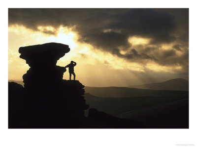Person On Derwent Edge Next To Salt Cellar Rock Formation, Derbyshire, Uk by Mark Hamblin Pricing Limited Edition Print image