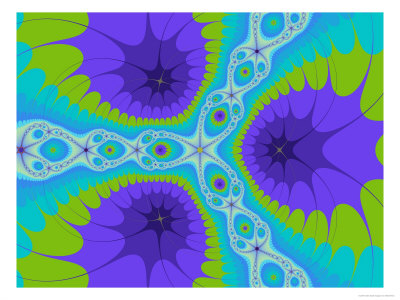Abstract Purple And Green Fractal Designs On Turquoise Background by Albert Klein Pricing Limited Edition Print image