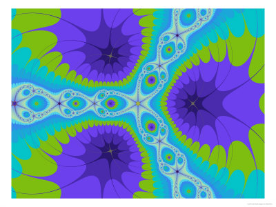 Abstract Purple And Green Fractal Designs On Turquoise Background by Albert Klein Pricing Limited Edition Print image