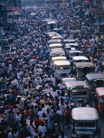 Street Crowded With People And Jeepneys In Blumentritt Area, Manila, Manila, Philippines by John Pennock Pricing Limited Edition Print image