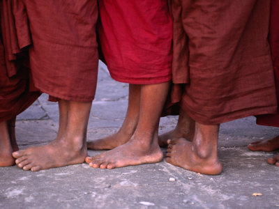 Line-Up Of Monk's Bare Feet At Ananda Festival, Bagan, Mandalay, Myanmar (Burma) by Anders Blomqvist Pricing Limited Edition Print image