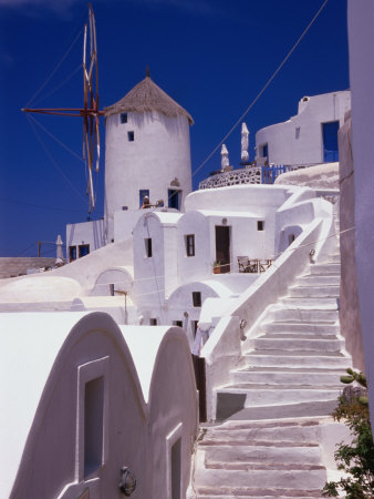 Whitewashed Steps Leading Up To Old Village Windmill, Oia, Santorini Island, Greece by Diana Mayfield Pricing Limited Edition Print image