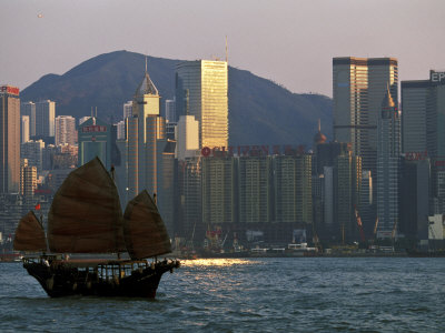 Junk Sailing In Hong Kong Harbor, Hong Kong, China by Paul Souders Pricing Limited Edition Print image