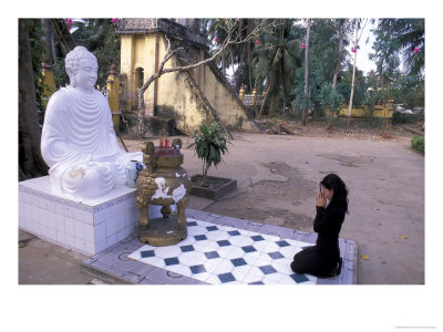 Woman Praying To Buddha, Vinh Trang Pagoda, My Tho City, Vietnam by Bill Bachmann Pricing Limited Edition Print image