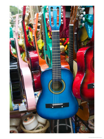 Toy Guitars, Olvera Street Market, El Pueblo De Los Angeles, Los Angeles, California, Usa by Walter Bibikow Pricing Limited Edition Print image