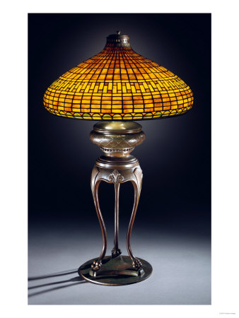 A Dichroic 'Geometric' Leaded Glass And Bronze Table Lamp by Maurice Bouval Pricing Limited Edition Print image