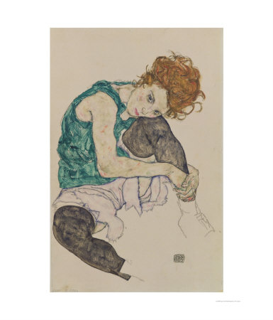 Seated Woman With Bent Knee, 1917 by Egon Schiele Pricing Limited Edition Print image