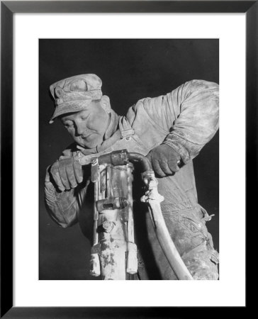 Construction Worker Using Jackhammer During Building Of The Pennsylvania Turnpike by Thomas D. Mcavoy Pricing Limited Edition Print image