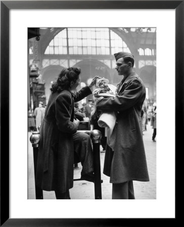 Wife And Baby Saying Farewell To Serviceman Husband And Father At Pennsylvania Station During Wwii by Alfred Eisenstaedt Pricing Limited Edition Print image