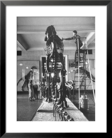 Teacher Introducing A Tyrannosaur Rex To Her Class While A Museum Attendant Cleans The Bones by Jack Birns Pricing Limited Edition Print image