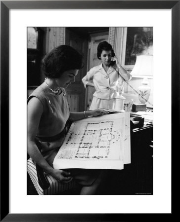 First Lady Jacqueline Kennedy Looking Over Blueprints While Continuing To Redecorate White House by Ed Clark Pricing Limited Edition Print image