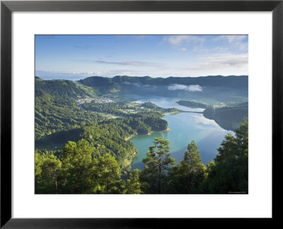 Sete Cidades Village With Lagoa Azul And Lagoa Verde, Sao Miguel Island, Azores, Portugal by Alan Copson Pricing Limited Edition Print image