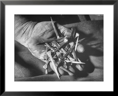 Man Holding Nails That Have Been Pulled From Old Horseshoes by Fritz Goro Pricing Limited Edition Print image