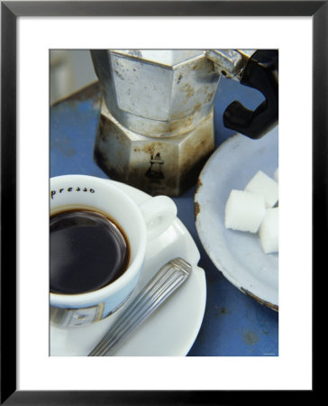 A Cup Of Espresso, Sugar Cubes And Espresso Pot by Veronique Leplat Pricing Limited Edition Print image