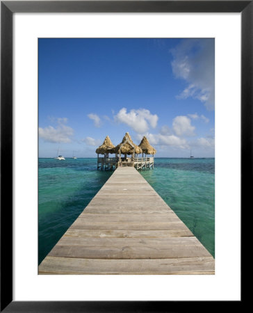 Belize, Ambergris Caye, San Pedro, Ramons Village Resort Pier And Palapa by Jane Sweeney Pricing Limited Edition Print image