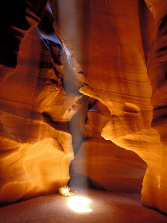 Sun Shining Beam Of Light Onto Canyon Floor, Slot Canyon, Upper Antelope Canyon, Page, Arizona, Usa by Dennis Kirkland Pricing Limited Edition Print image