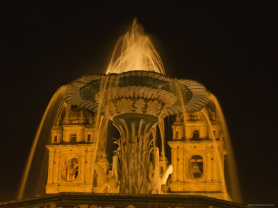 Night View Of Fountain And Cathedral Of Cusco, Plaza De Armas, Cusco, Peru by Dennis Kirkland Pricing Limited Edition Print image
