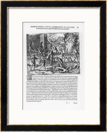 Hernando De Soto Governor Of Florida Tortures Native Chiefs by Theodor De Bry Pricing Limited Edition Print image