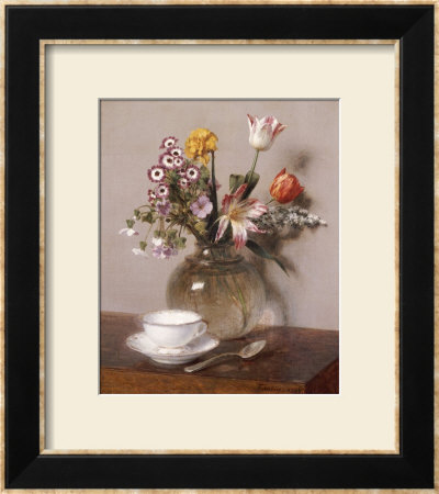 A Vase Of Flowers With A Coffee Cup by Henri Fantin-Latour Pricing Limited Edition Print image