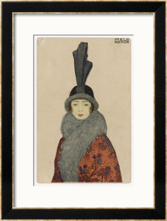Woman Wears A Coat Or Mantle In A Bold Oriental Print With A Deep Fur Border by Mela Koehler Pricing Limited Edition Print image