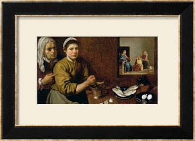 Kitchen Scene With Christ In The House Of Martha And Mary, Circa 1618 by Diego Velázquez Pricing Limited Edition Print image