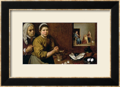 Kitchen Scene With Christ In The House Of Martha And Mary, Circa 1618 by Diego Velazquez Pricing Limited Edition Print image