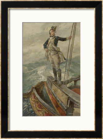 Captain Of The Royal Navy Stands On The Taffrail On The Poop Deck Of His Vessel by W.H. Overend Pricing Limited Edition Print image
