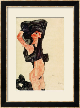 Kneeling Girl, Disrobing, 1910 by Egon Schiele Pricing Limited Edition Print image