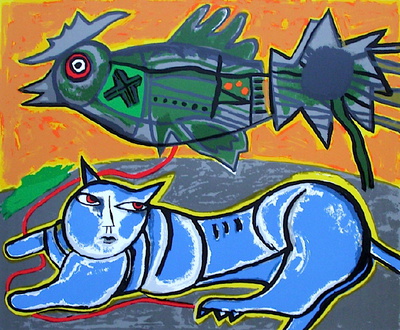 Le Grand Chat Bleu Et L'oiseau by Guillaume Corneille Pricing Limited Edition Print image