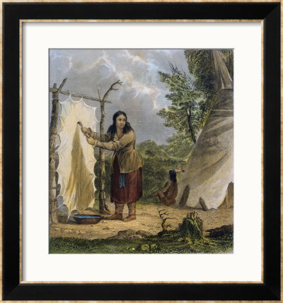 Indian Woman Dressing A Buffalo Skin by Seth Eastman Pricing Limited Edition Print image