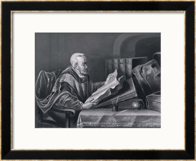 Scholar Wearing A Fine Cloak Peers Through His Monocle To Read A Large Format Book by W. French Pricing Limited Edition Print image