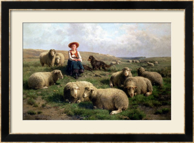 Shepherdess With Sheep In A Landscape by C. And Gerard Leemputten Pricing Limited Edition Print image