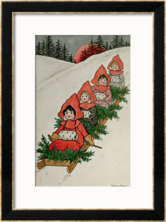 Four Little Girls On A Sledge by Florence Hardy Pricing Limited Edition Print image
