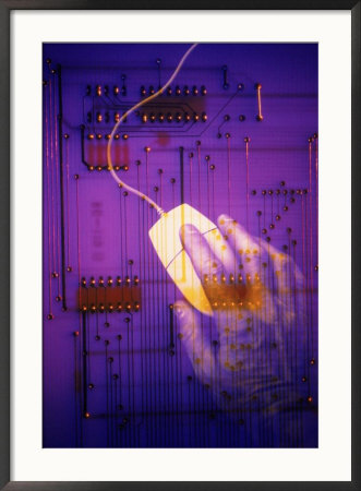 Hand On Computer Mouse With Computer Circuit Board by Gary Conner Pricing Limited Edition Print image