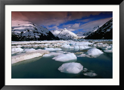 Icebergs And Mountains At Portage Lake, Portage Glacier Recreation Area, Anchorage, U.S.A. by Ann Cecil Pricing Limited Edition Print image
