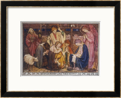 Encouraged By The Angels The Shepherds Come To Jesus' Cradle To Worship The Child by M. Dibden Pricing Limited Edition Print image